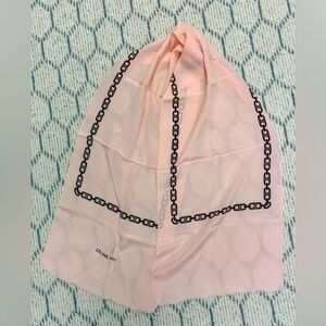 CELINE Vintage Rare Feminine Luxurious Light Pink 100% Silk Scarf W/ Chain Print